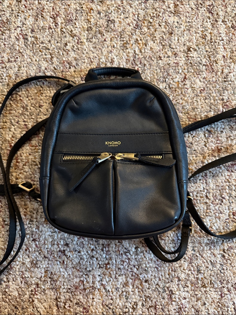 KNOMO Black Mini Leather Backpack - Compact Women's Crossbody Bag